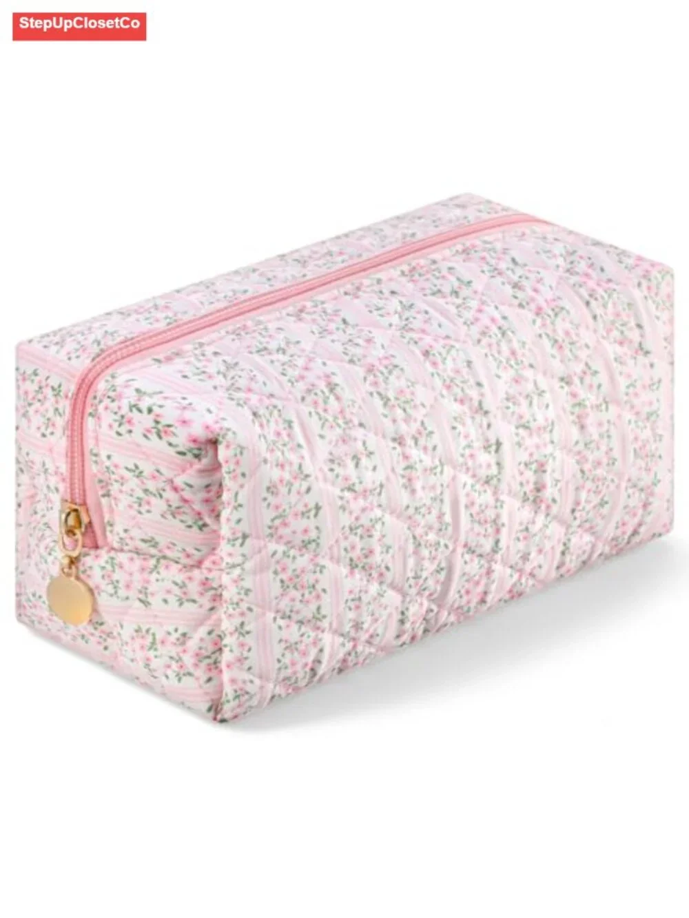 Floral Quilted Cotton Makeup Bag Cosmetic Pouch Travel Toiletry Organizer Women